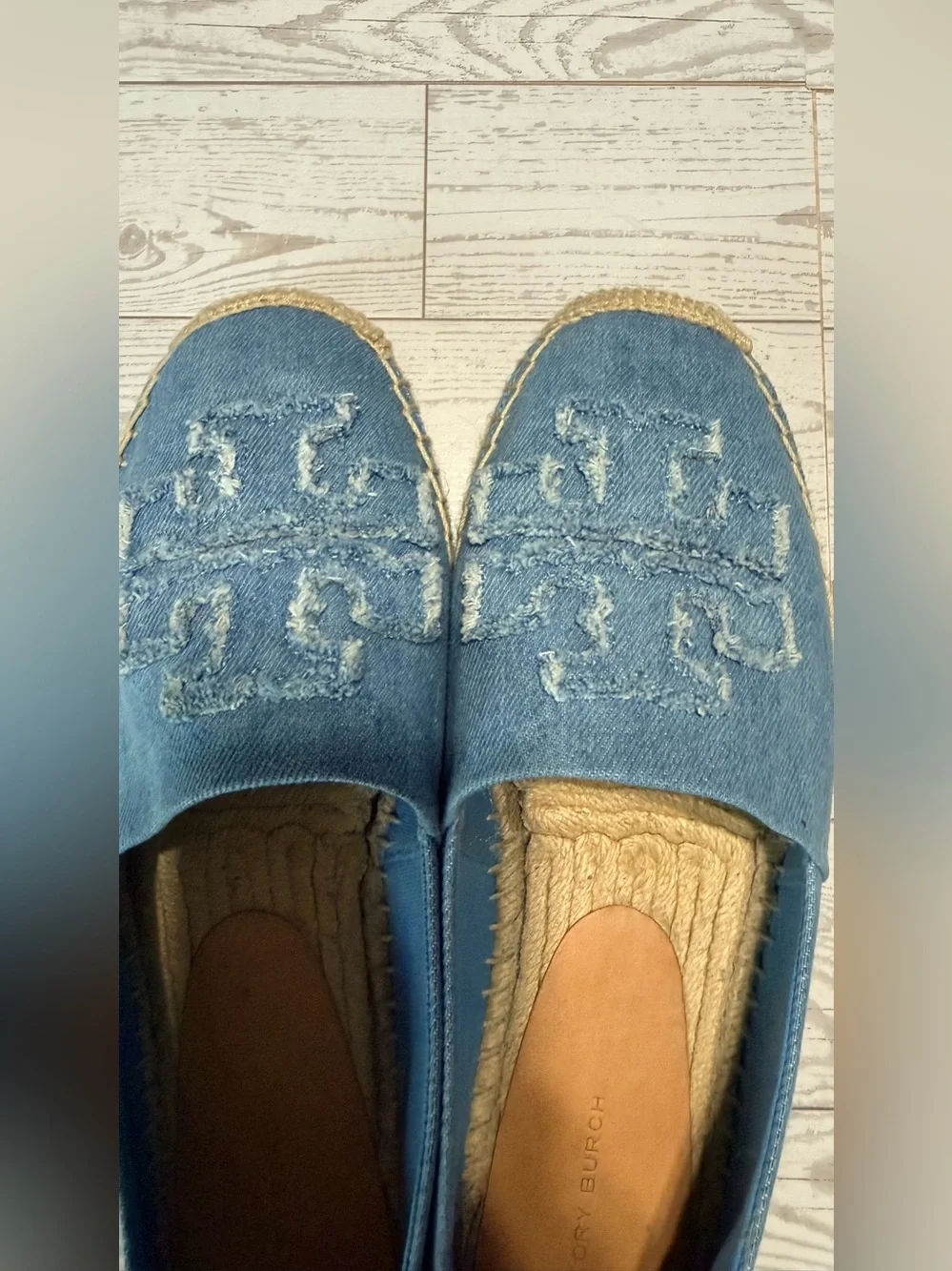 Tory Burch Denim Blue Logo Espadrille Flats